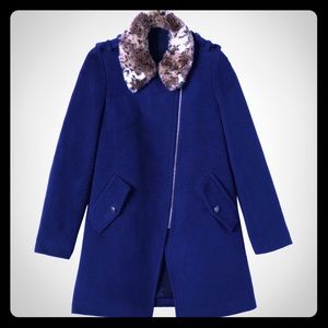 Rebecca Taylor wool asymmetrical zip coat navy
